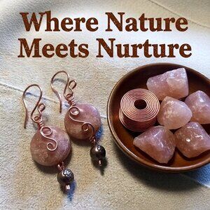 Opulent Bodacious Feminine | Asymmetrical Wire Wrapped Blush Stone Earrings